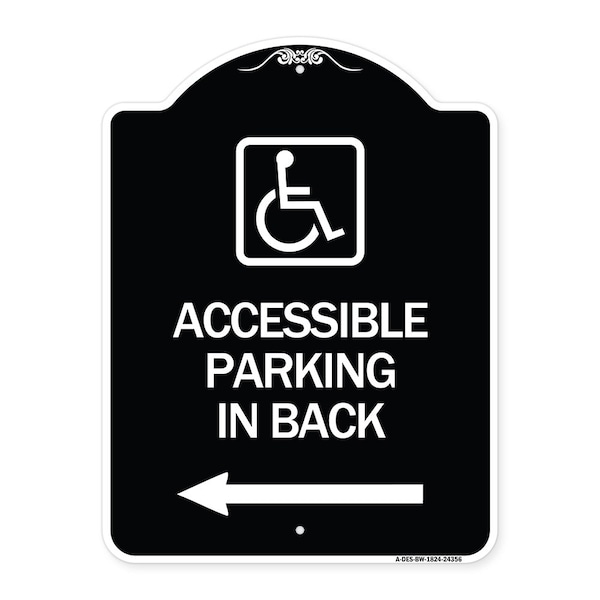 Accessible Parking on Left Arrow W/ Graphic Heavy-Gauge Aluminum Sign, 24" x 18", BW-1824-24356